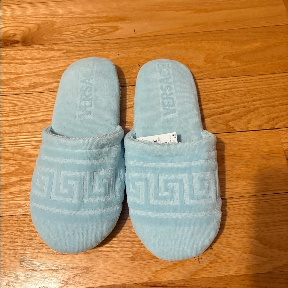New baby blue Versace slippers